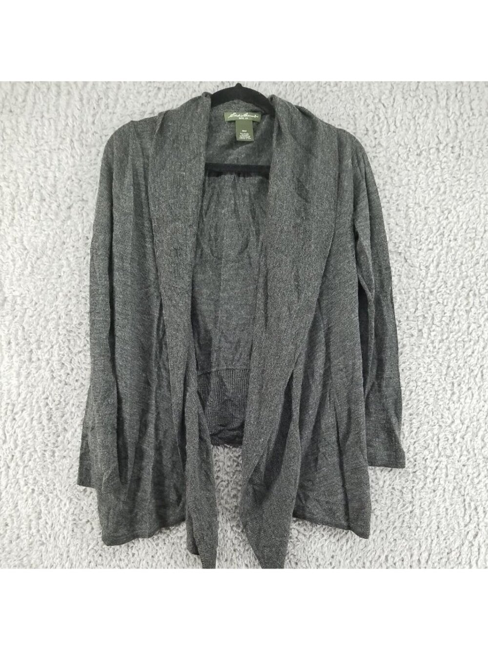 Eddie Bauer Sweater Womens Medium Gray Wool Blend Open Front Cozy Cardigan